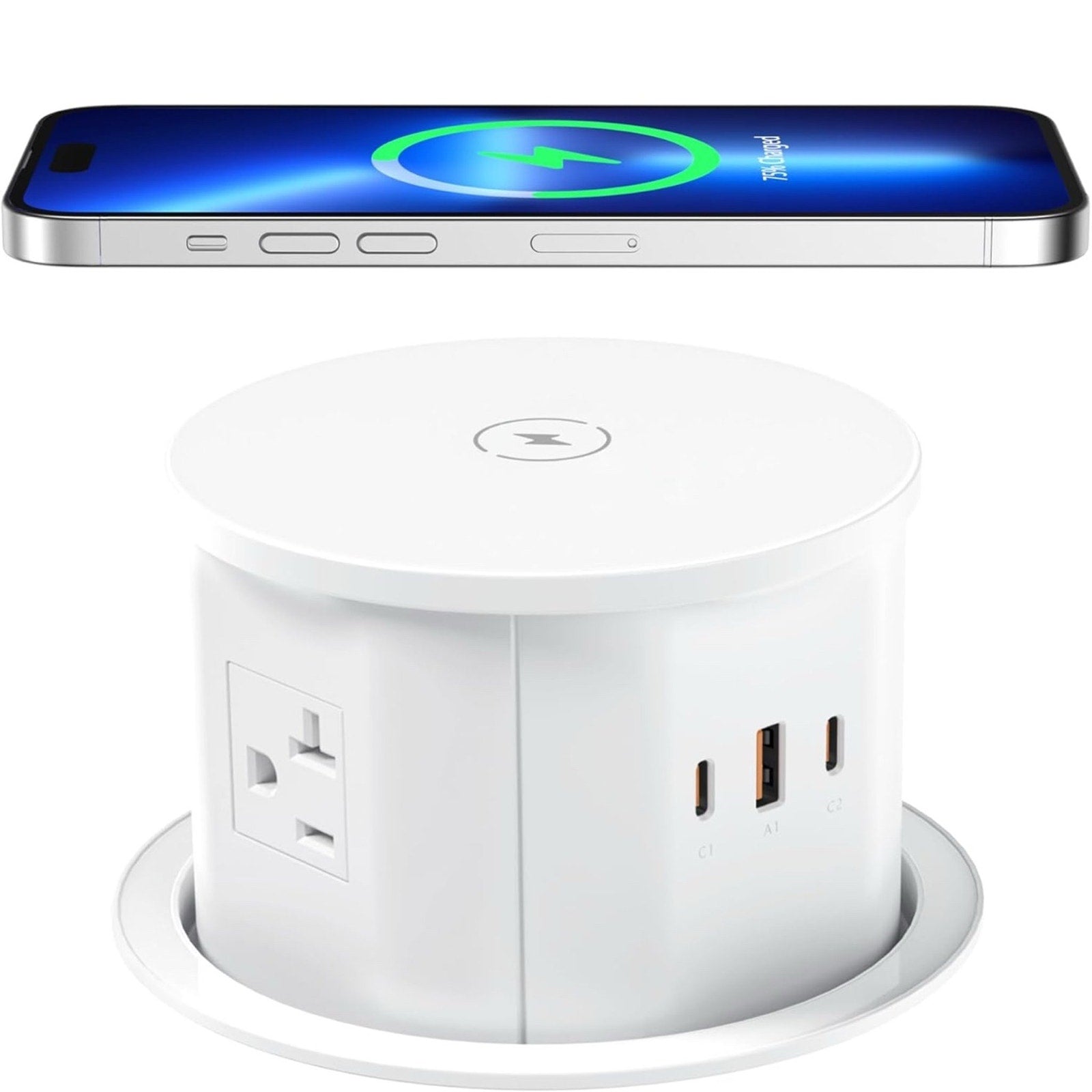 20 Amp Pop Up Countertop Outlet w/ 15W Wireless Charger,Max 65W Power Delivery,4